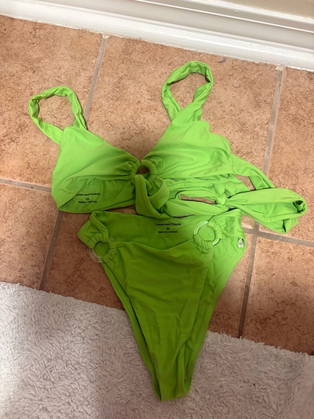 Lovers + Friends Neon Lime Ring-Detail Bikini Set